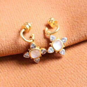 Julie Vos | Aquitaine - Gold Clear Crystal Hoop & Charm Earrings